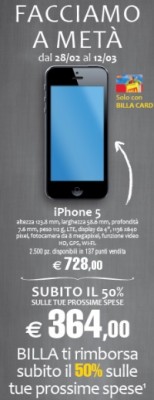 Apple iPhone 5: nuova promozione da Billa valida fino al 12 Marzo